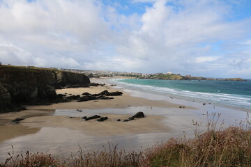 View to Watergate Bay in Cornwall, England Great Britain