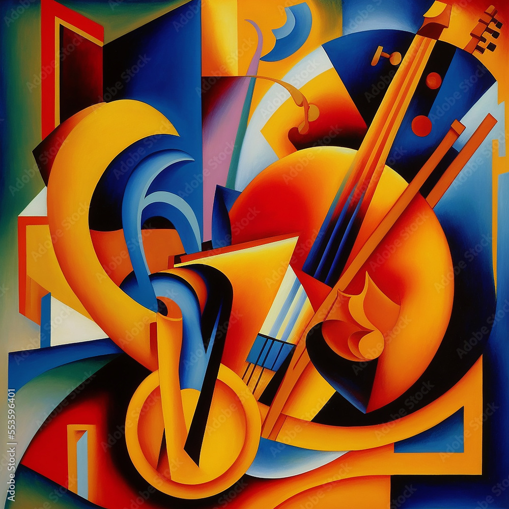 Wall mural Abstract musical background with jazz instruments