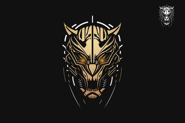 Mechanical Robot Tiger Face Logo Illustration For T-shirt Design and Brand Identity 