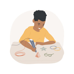 3D printing pen isolated cartoon vector illustration. Boy makes figures with 3D printing pen, mind challenge, brain games, mental development, people leisure activity vector cartoon.