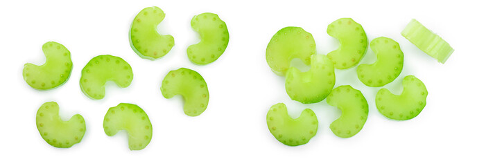 fresh celery isolated on white background.Top view. Flat lay