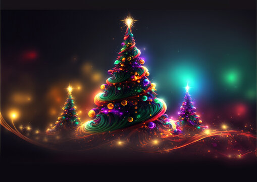 Christmas tree background wallpaper 3d illustration, abstract painting fantasy 	
