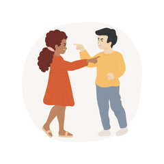 Blaming isolated cartoon vector illustration. Grumpy kids pointing finger at each other, making accusation, communication problems with peers, psychological health problems vector cartoon.