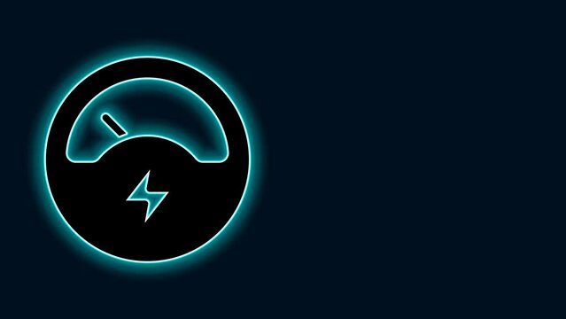 Glowing neon line Ampere meter, multimeter, voltmeter icon isolated on black background. Instruments for measurement of electric current. 4K Video motion graphic animation
