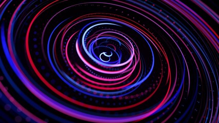 3d render. Light flow form ring structure. Light effect as abstract background with light trails, stream of multicolor neon lines in space form rings. Modern trendy motion design background.