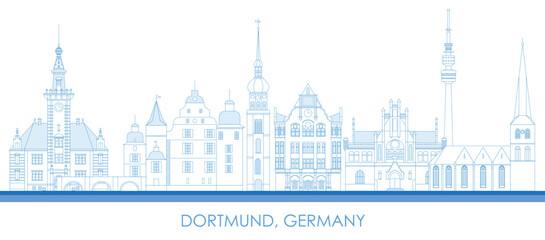 Naklejka premium Outline Skyline panorama of city of Dortmund, Germany - vector illustration