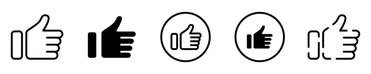 Conjunto de iconos de me gusta. Dedo de la mano hacia arriba. Concepto de aprobación. Ilustración vectorial