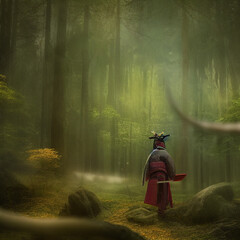 samurai in forest - generative ai illustration