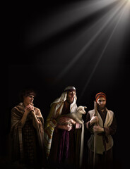Shepherds with a lamb came to worship the newborn Jesus
