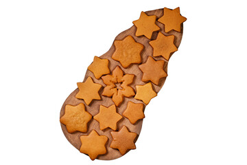 Gingerbread cookies on a wooden board isolated on white