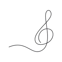 Treble clef vector one line continuous drawing illustration. Hand drawn abstract linear silhouette icon. Minimal design element for print, banner, card, wall art poster, brochure, postcard.