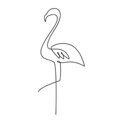 Flamingo bird vector one line continuous drawing illustration. Hand drawn linear silhouette icon. Minimal design element for print, banner, card, wall art poster, brochure, postcard.