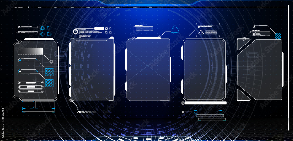 Poster interface elements. futuristic abstract hud frame screen, button, loading, text isolated on black ba