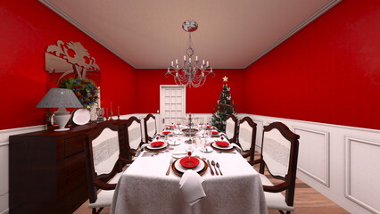 クリスマスツリーがあるダイニングルーム