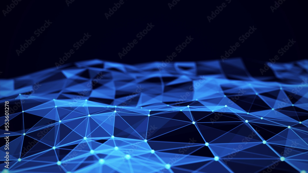 Aufkleber network or internet connection technology. abstract blue glass background with triangles. big data v
