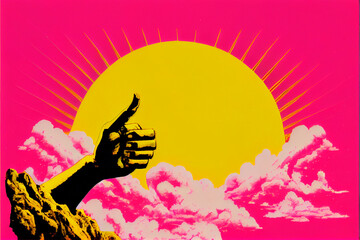 Contemporary Minimal Pink and Yellow Thumbs Up Astronaut