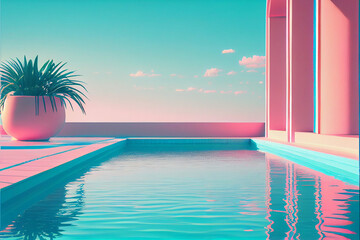 Fototapeta na wymiar Surreal Dream Vacation Pool View - AI Art