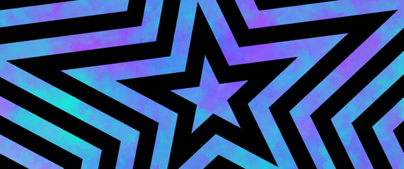 Blue and pink watercolor stars on black background for cover design, cards, flyers, poster, banner. Christmas backdrop. Hand-drawn painted watercolour textured background for design.