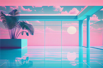 Surreal Dream Vacation Pool View - AI Art