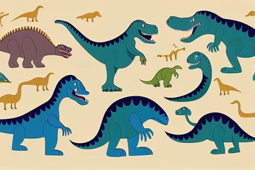 Muurstickers Dinosaurussen wallpaper and panel with drawings of dinosaurs.