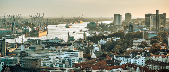 Hamburg Germany beautiful cityscape view harbor port sunset ships city