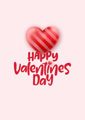 Happy valentines day romance greeting card with red hearts. Rose cloudscape border frame pastel colors. Vector illustration. Saint Valentine's day concept.