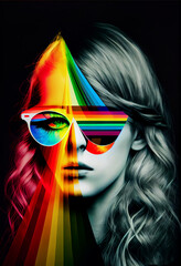 Woman Wearing Rainbow Glasses 