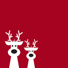 Cute reindeer on a red background. Christmas background, banner,  or card.