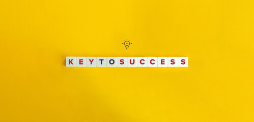Key to Success Phrase, Banner, Icon, and Concept. Block Letter Tiles on Yellow Background. Minimal...