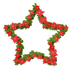 Beautiful Poinsettia Wreath Frame in the shape of hexagon on transparent background (RGBA 3D Rendering PNG)