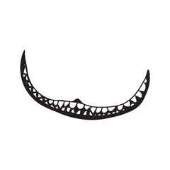 Cheshire cat smile, grin with teeth black silhouette. Vector drawing on a transparent background.