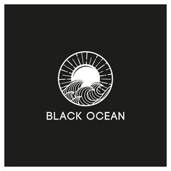Black Ocean logo inspiration, sea, wave, moon