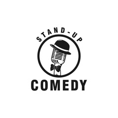 microphone wearing a hat in a stand up comedy show logo inspiration