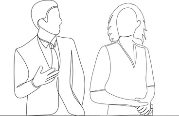 negotiations, man and woman work, continuous line drawing