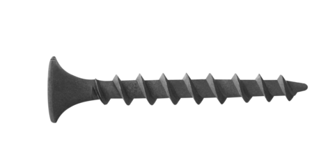 A black drywall screw isolaated on a transparent background
