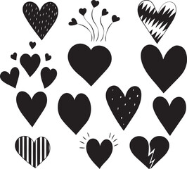 set of hearts silhouette design vector isolated
