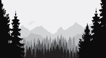 forest and mountains silhouette design vector isolated © zolotons