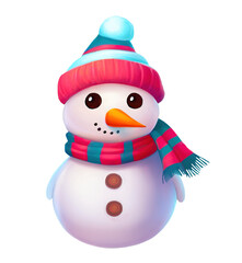 Cute smiling snowman wearing hat and scarf,  illustration cut out