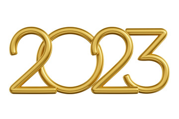 Feliz ano novo 2023 escrita dourada em 3D Isolada