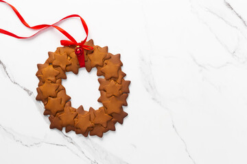 christmas wreath of gingerbread on a light background