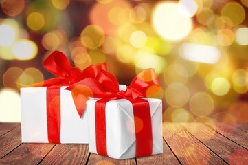 Christmas Beautiful gift box with bow ribbon