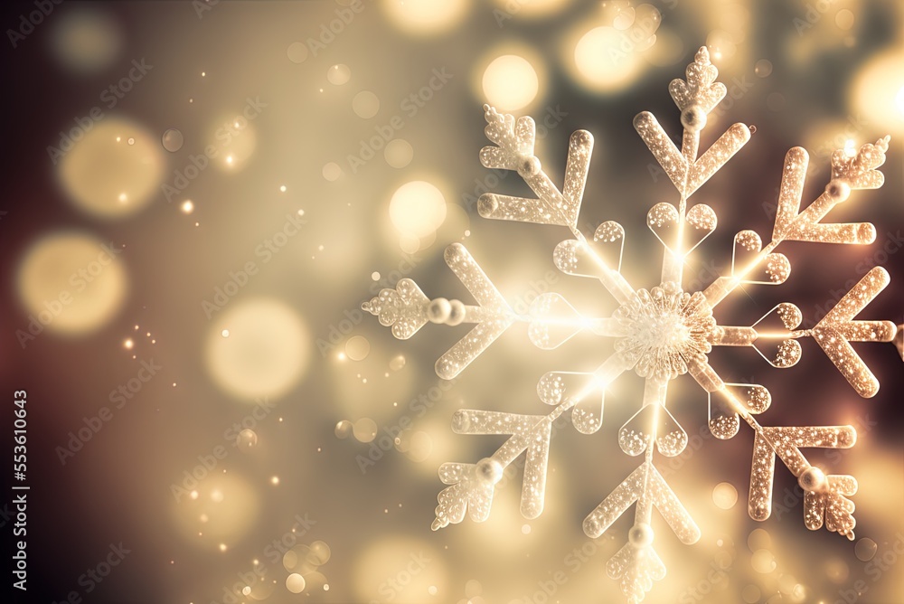 Poster background with christmas snowflakes and bokeh lights generative ai