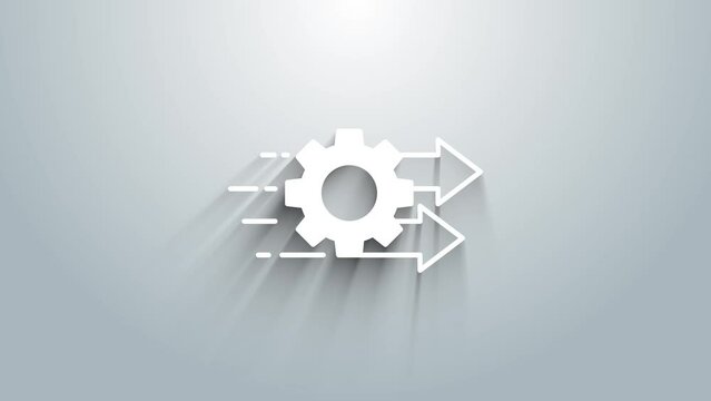 White Time management icon isolated on grey background. Clock and gear sign. Productivity symbol. 4K Video motion graphic animation