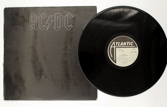 Australian Classic rock band, ACDC music album on vinyl record LP disc. Titled Back in Black album cover. Taken in Miami, FL on December 2022