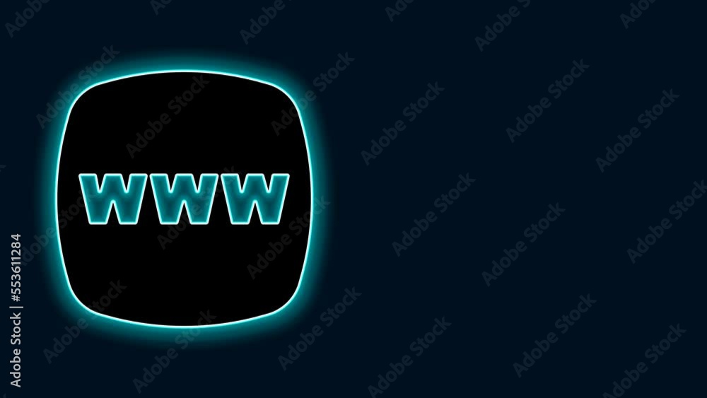 Poster glowing neon line website template icon isolated on black background. internet communication protoco