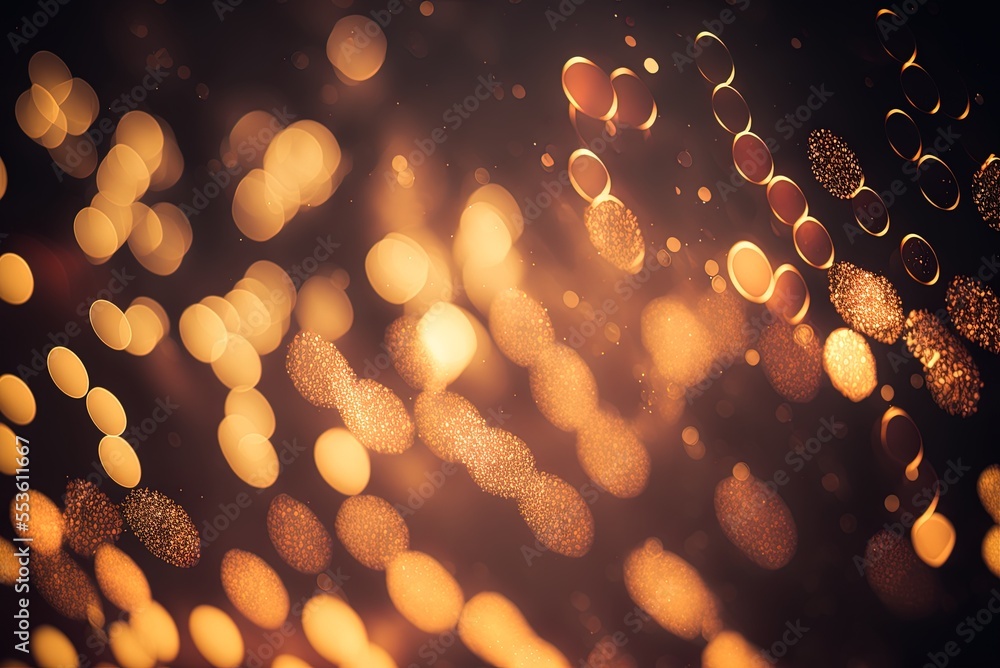 Poster golden glittering lights in a bokeh close-up generative ai