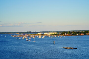 Landscape of Fore river and Portland Harbor and Downtown in Maine