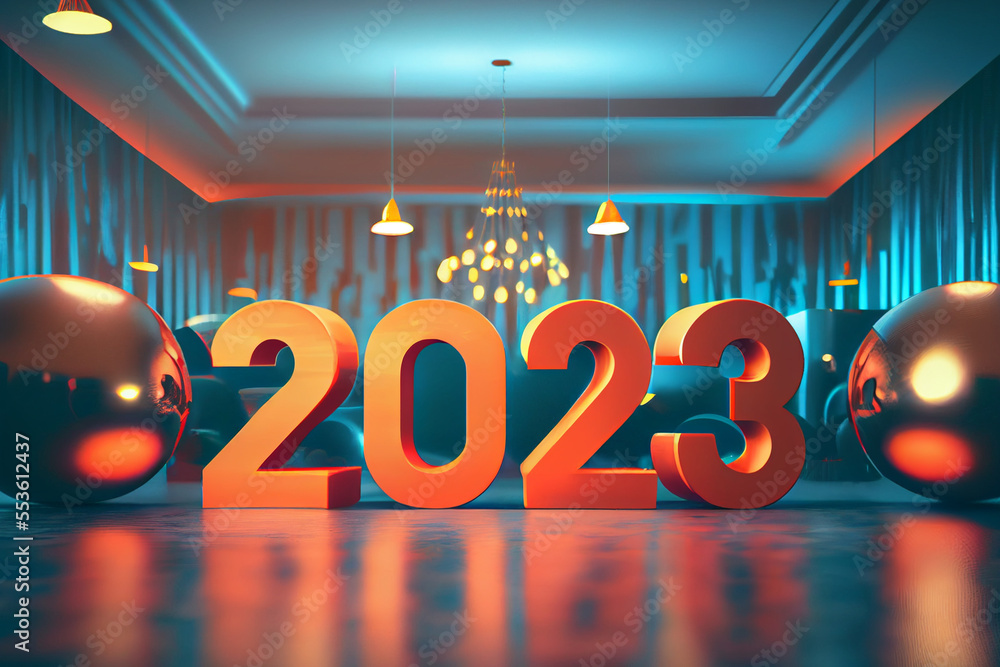 Wall mural 2023 3d lettering, new year sign inside a club, bar or lounge