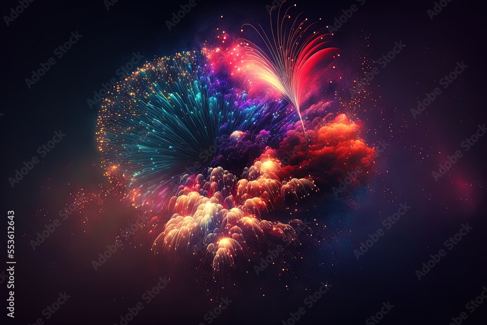 Poster evening fireworks display generative ai