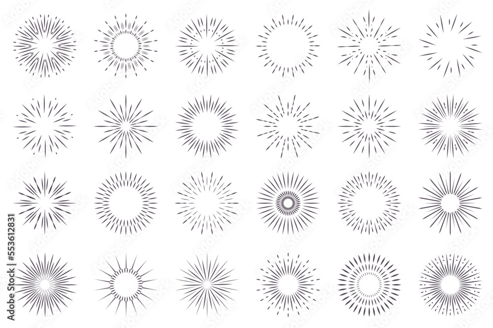 Leinwandbilder sunburst isolated graphic elements set in flat design. bundle of abstract round contour of sun or li